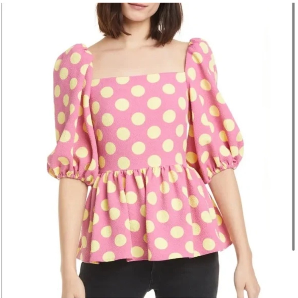 NWT STINE GOYA Irene Pink and Yellow Polka Dot Blouse sz S